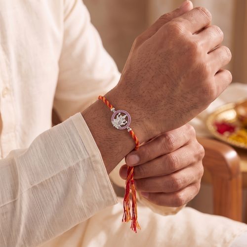 Divine Ganesha Ruby CZ Silver Rakhi ,  hover
