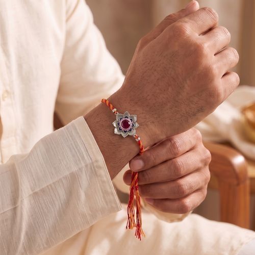 Blooming Lotus Silver Rakhi ,  hover