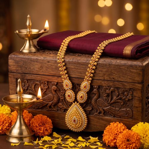 Grand Textured Pear Medallion Long Necklace , 